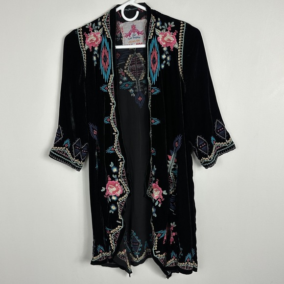 Johnny Was Jackets & Blazers - Johnny Was Silk Velvet Burnout Duster Kimono Sweater Jacket Boho Embroidery Sz S